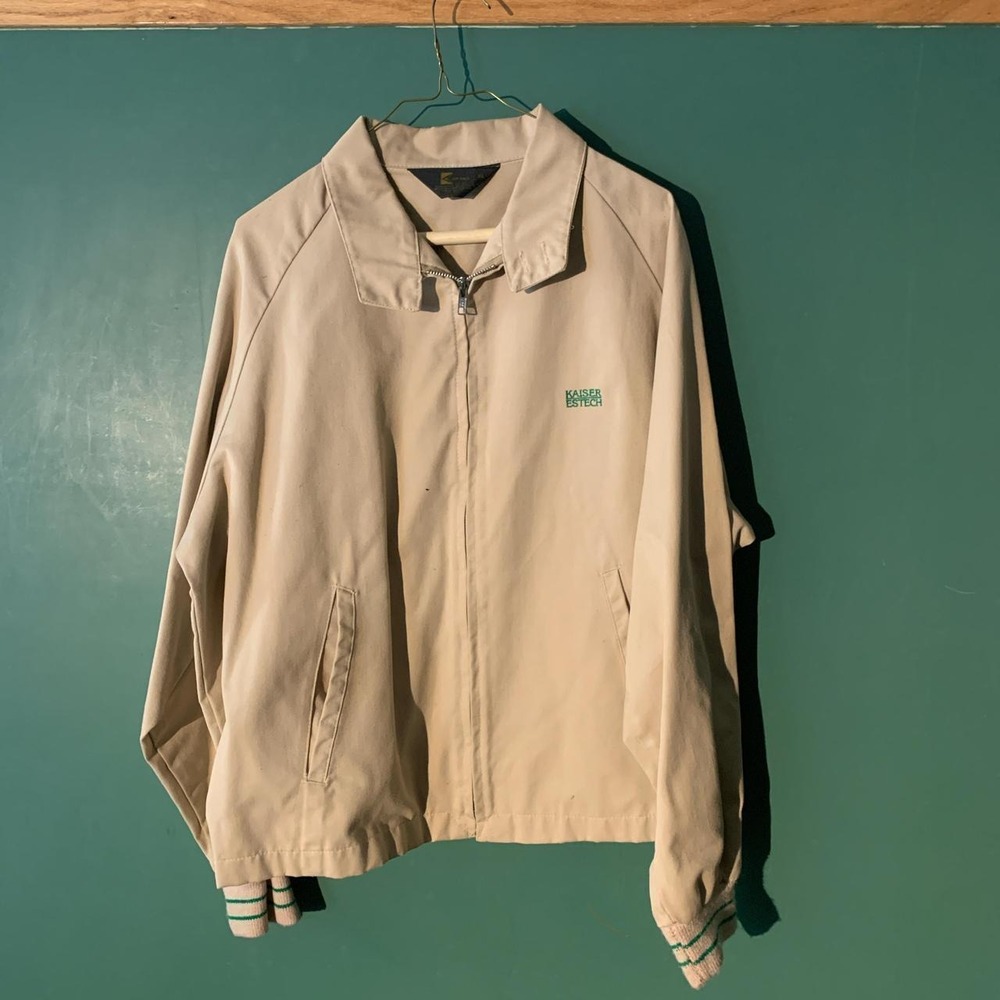 Vintage 70s K Brand Kaiser Estech Bomber Jacket Mens XL Cream Khaki Green